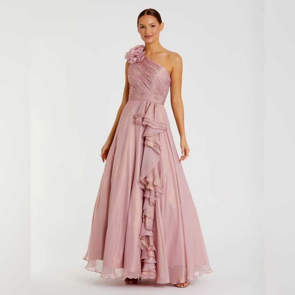 Mac Duggal Iridescent One Shoulder Rosette Ballgown 49252
